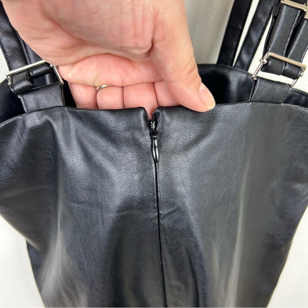 NWT SHEIN X Ji Yeon Lee Double straps slit hem PU leather pinafore skirt size: M - Picture 11 of 11